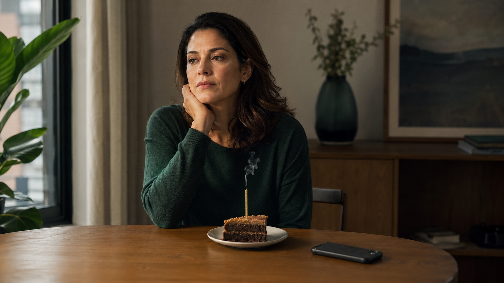 Pessoa diante de um pequeno bolo de aniversário, refletindo sobre o próprio tempo